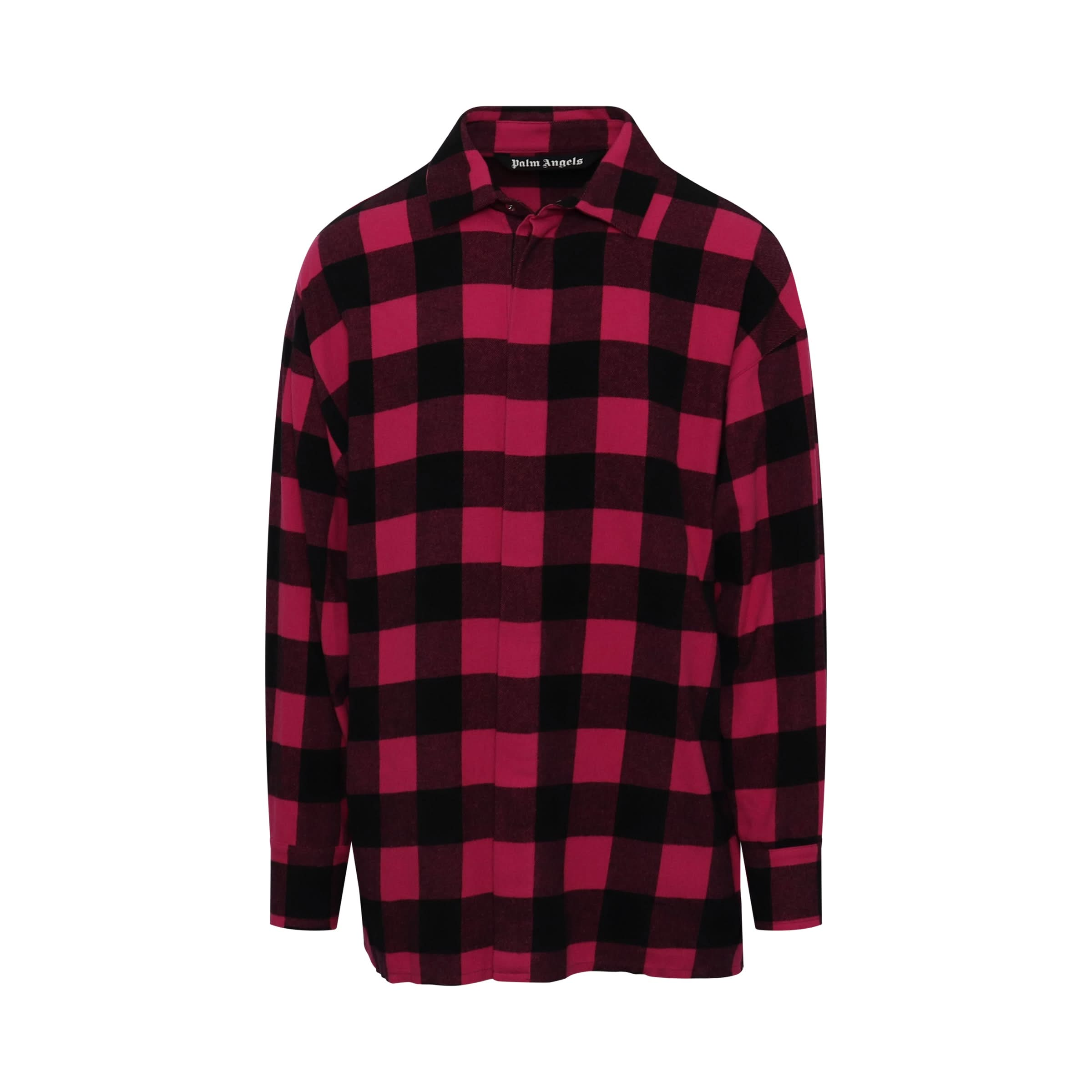 Flannel Curved Logo Oversize Shirt in Fuchsia