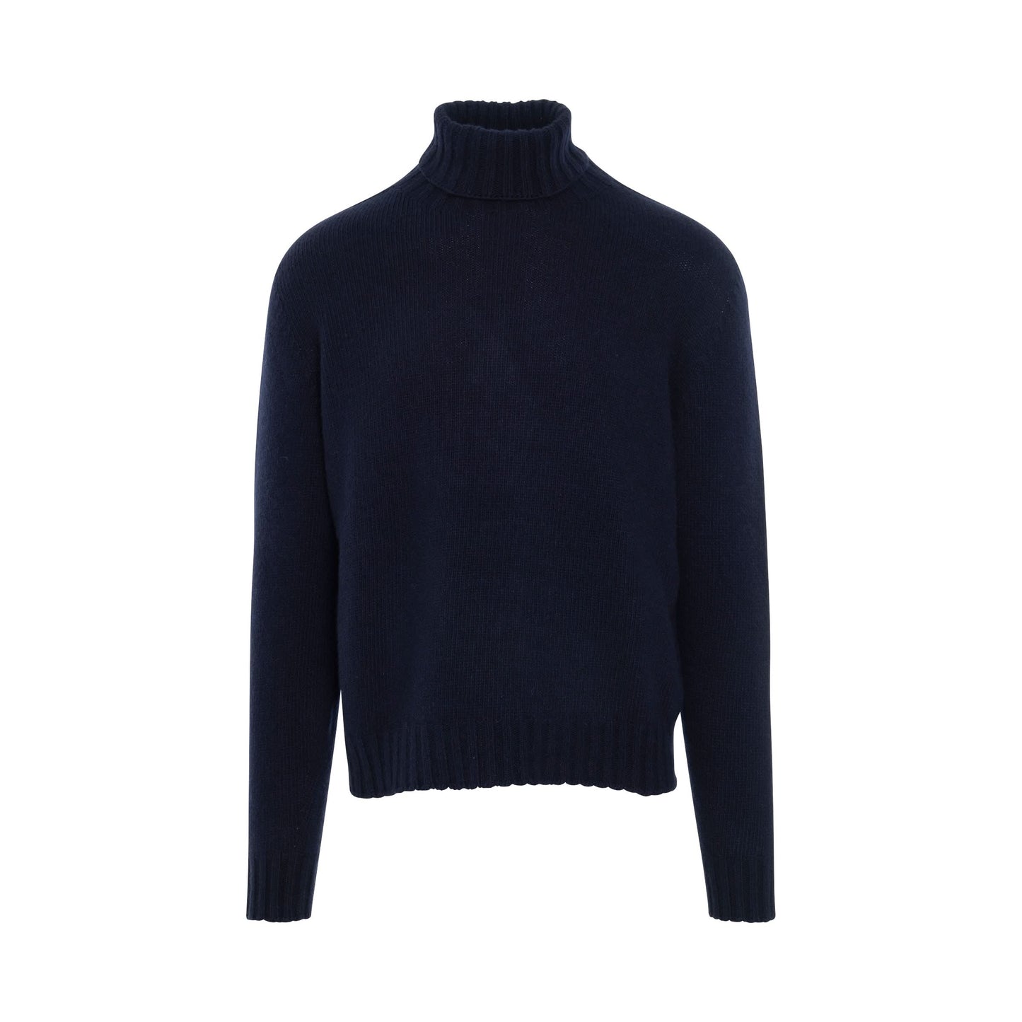 Curved Logo T-Neck Sweater in Navy Blue