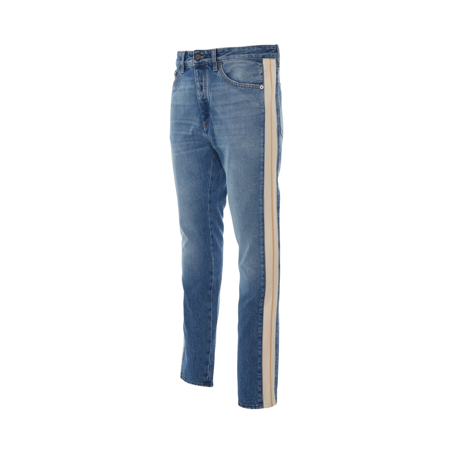 Indigo Track Denim Pants in Light Blue/White