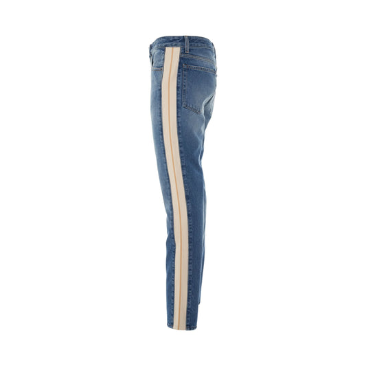 Indigo Track Denim Pants in Light Blue/White