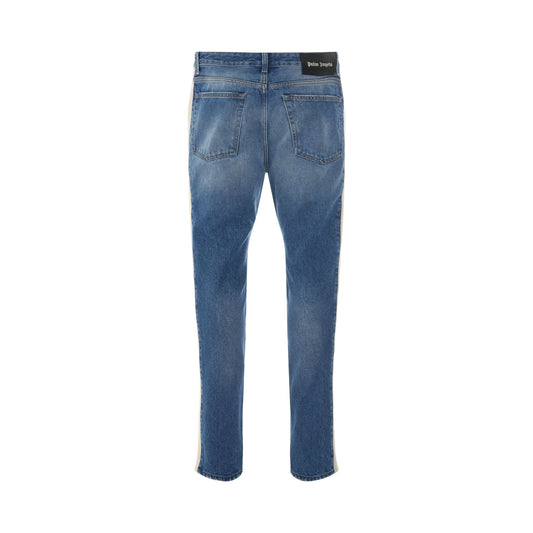 Indigo Track Denim Pants in Light Blue/White