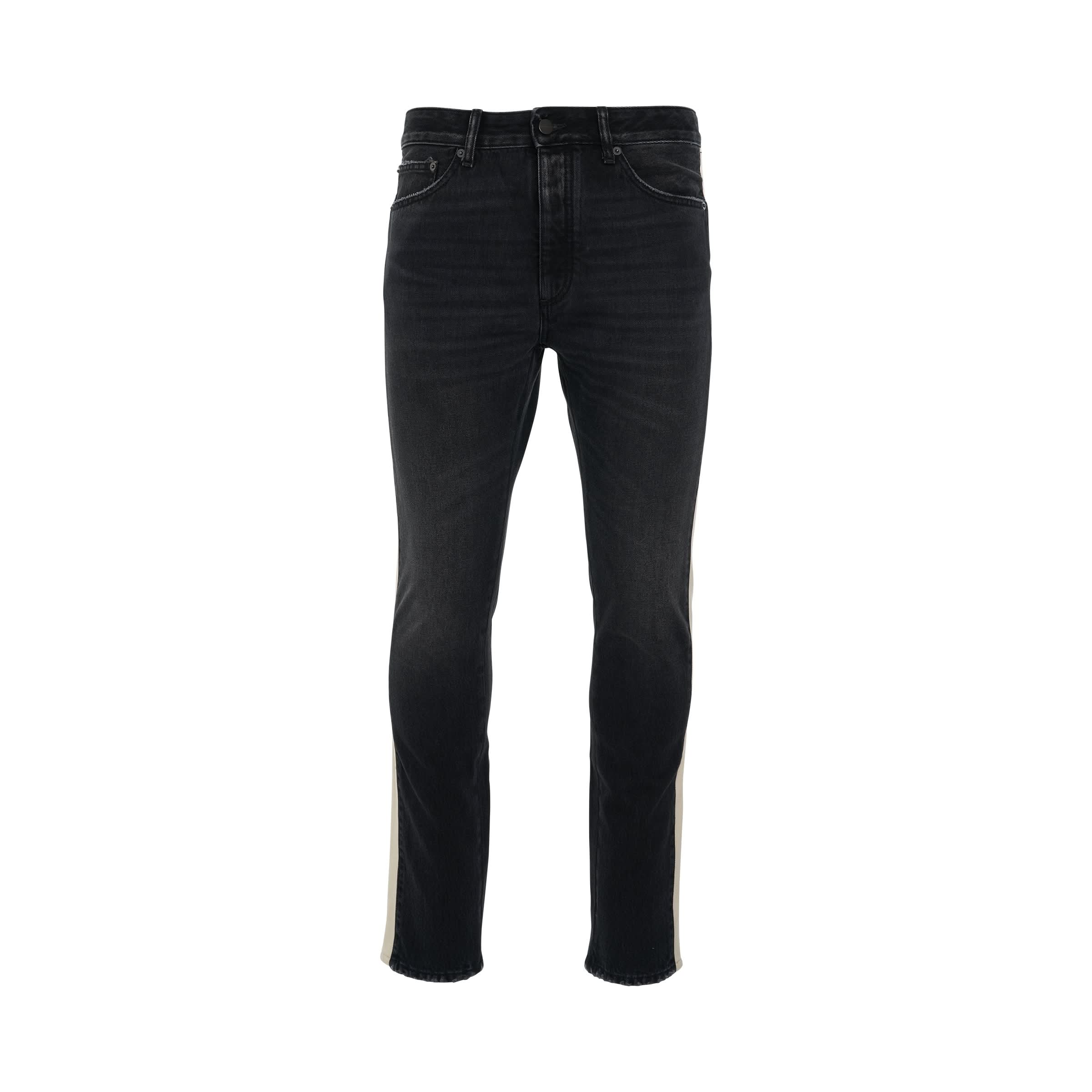 Black Wash Track Denim Pants in Black