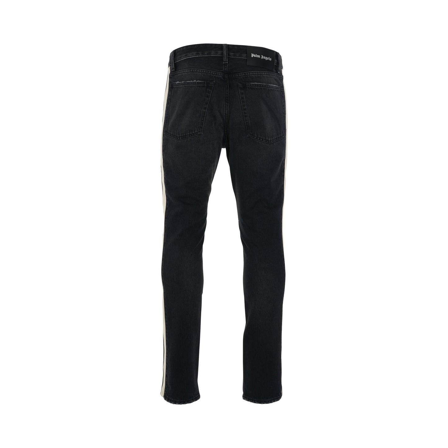 Black Wash Track Denim Pants in Black