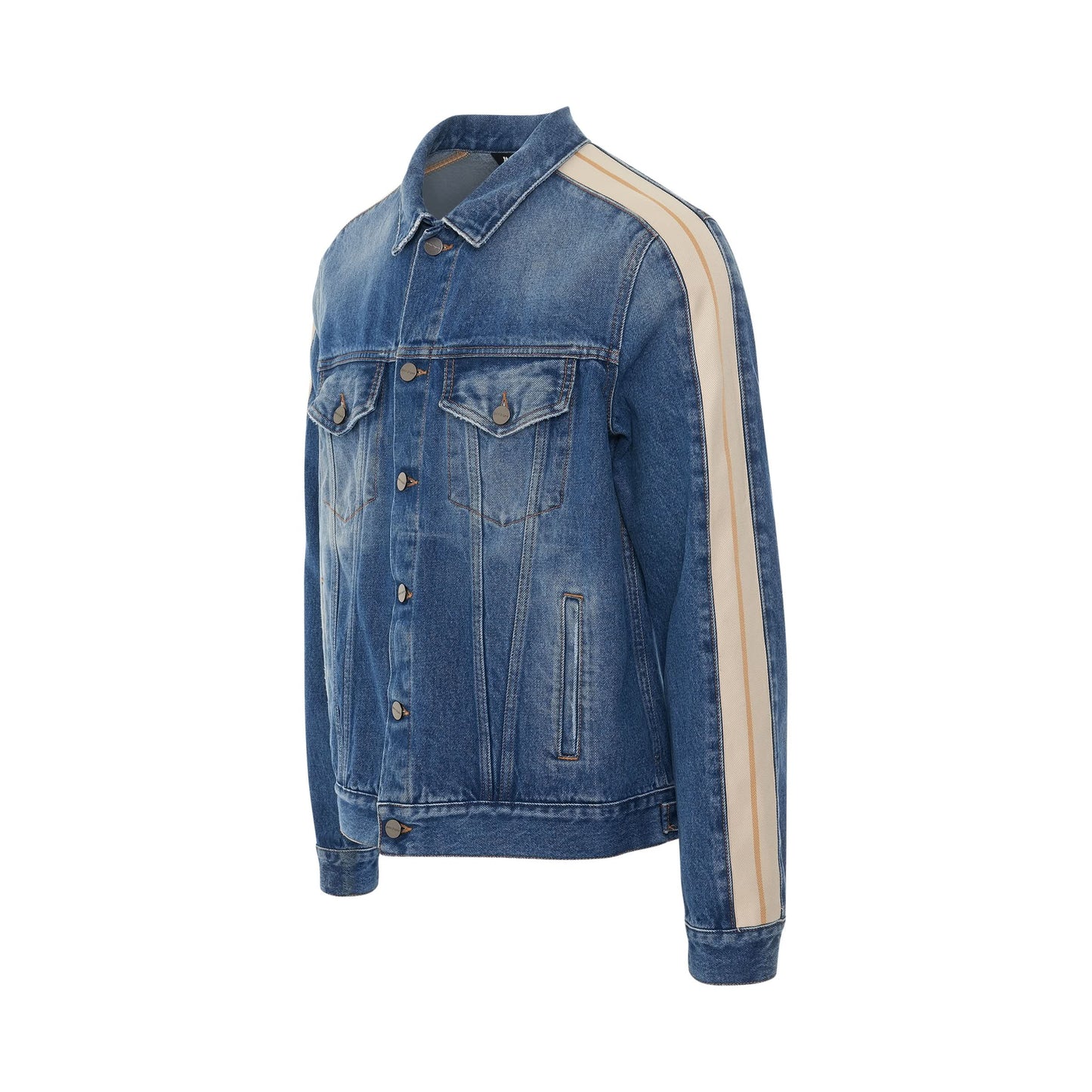 Indigo Track Denim Jacket in Light Blue/White