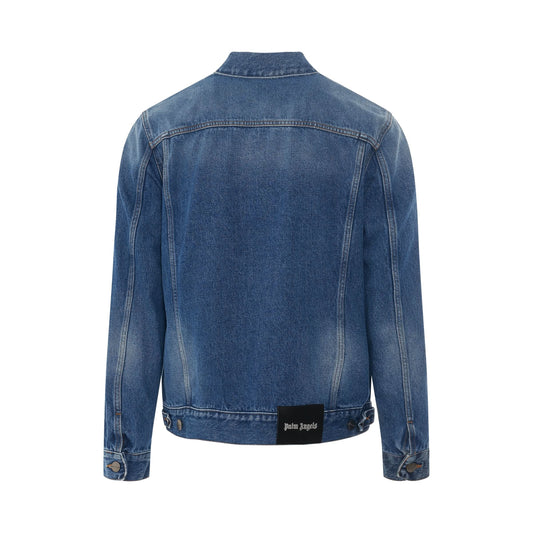 Indigo Track Denim Jacket in Light Blue/White