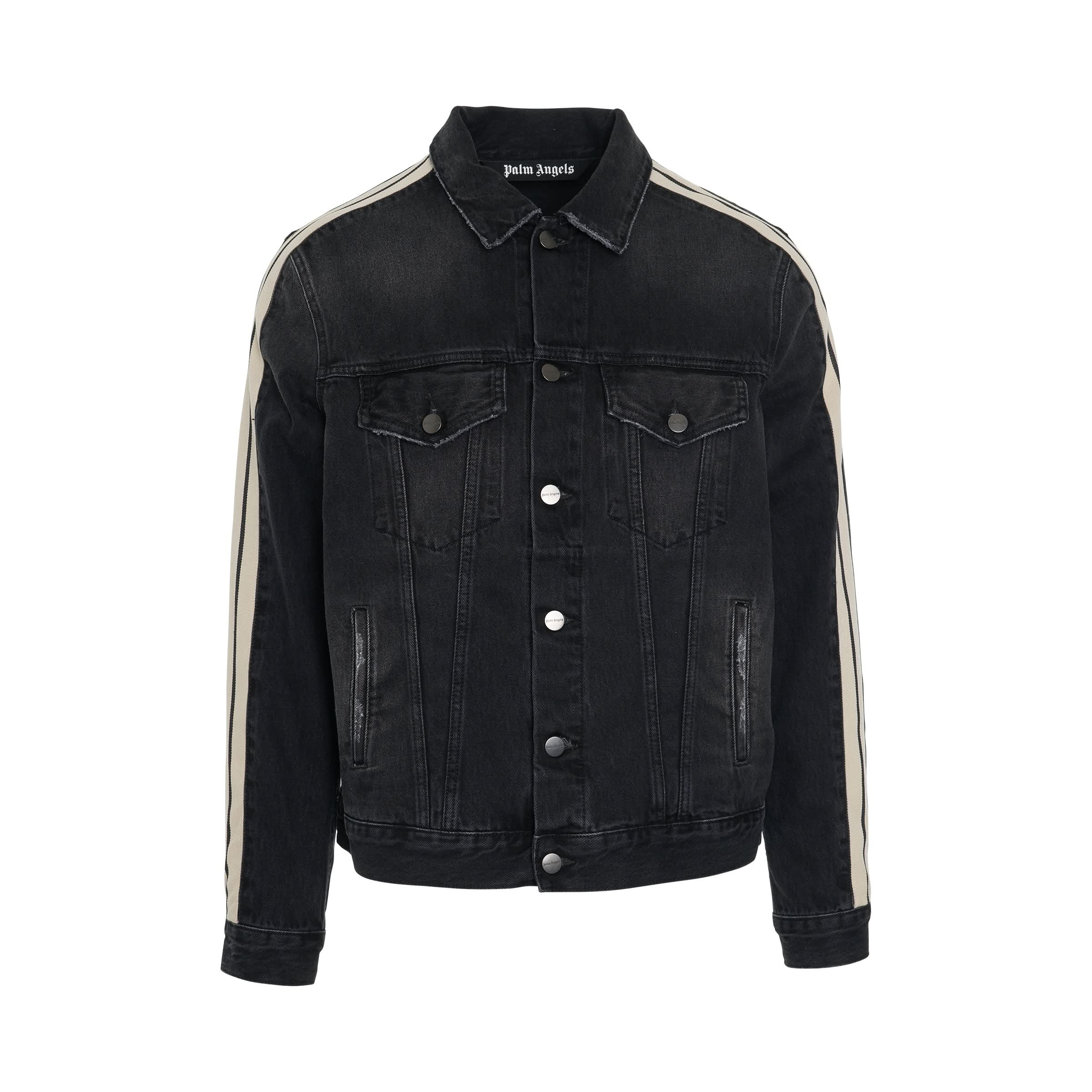 Black Wash Track Denim Jacket in Black