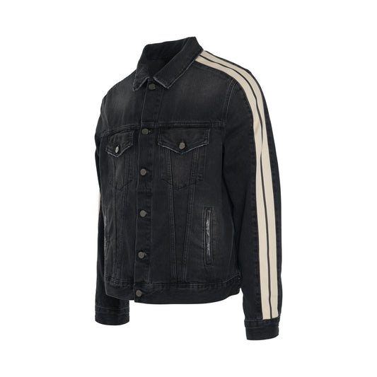 Black Wash Track Denim Jacket in Black