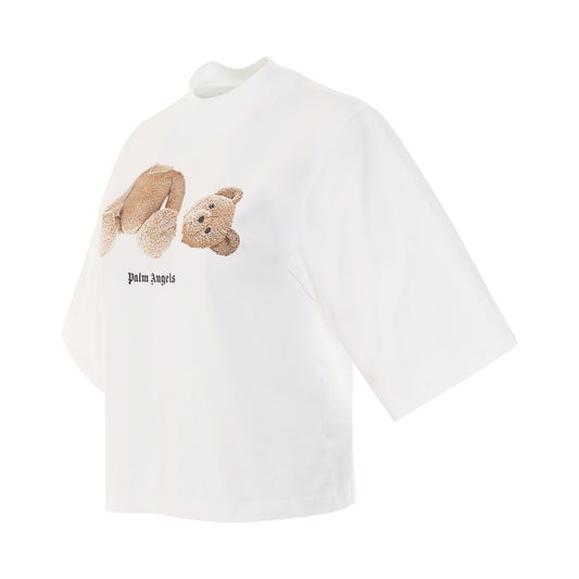 PA Bear Cropped T-Shirt in White/Brown