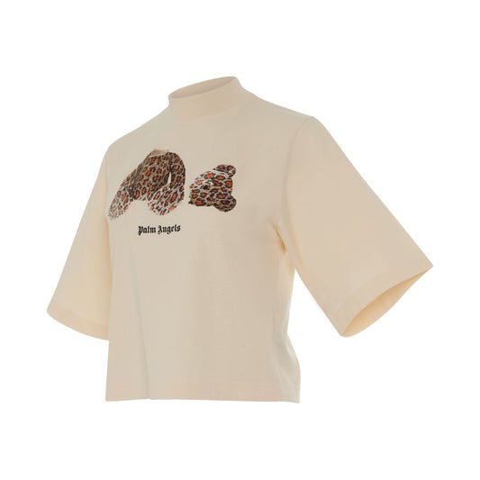 Leopard Bear Cropped T-Shirt in Off White