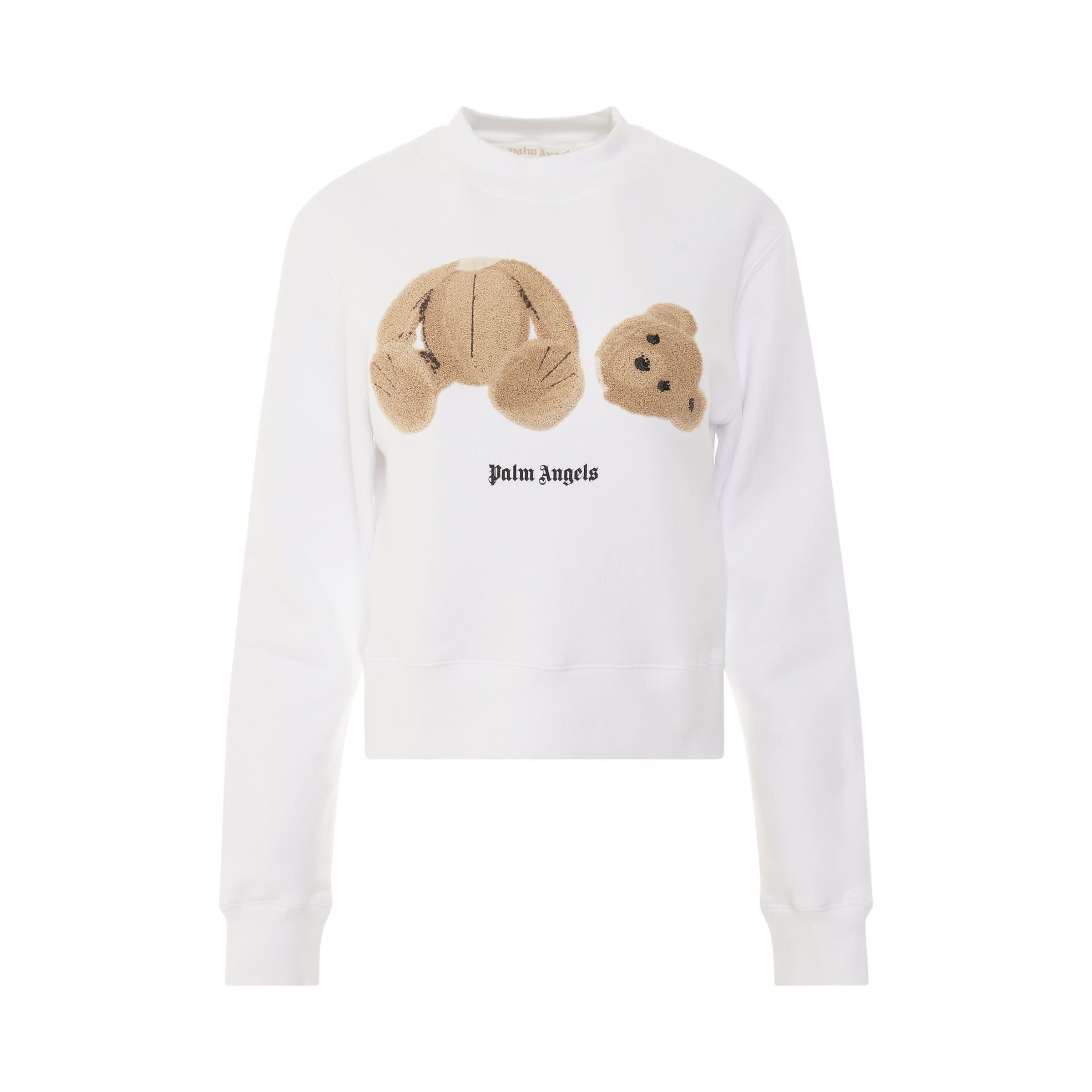 PA Bear Fitted Crewneck in White/Brown