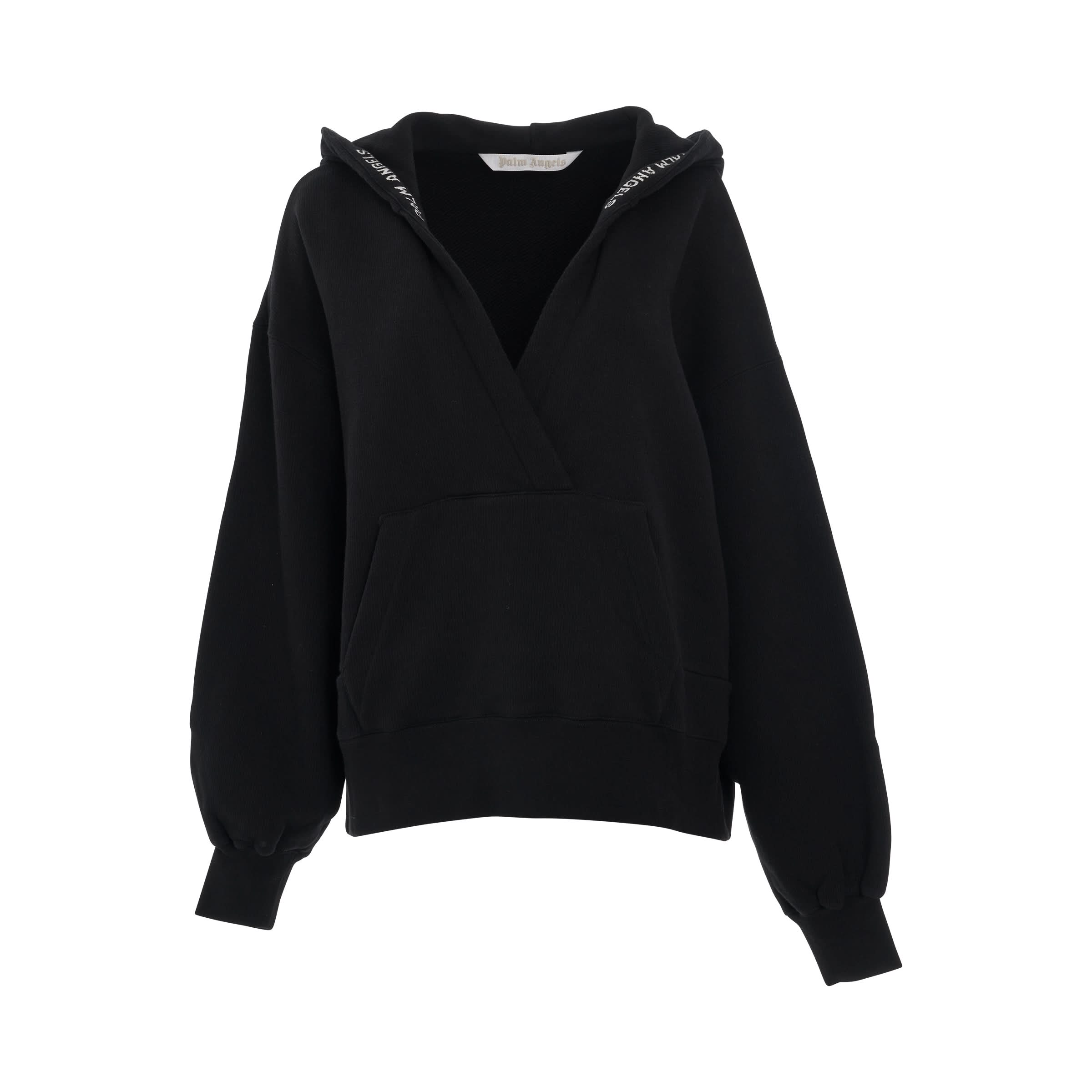 Cord Fleece V-Neck Hoodie in Black