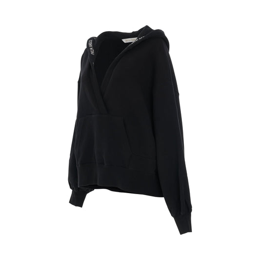 Cord Fleece V-Neck Hoodie in Black