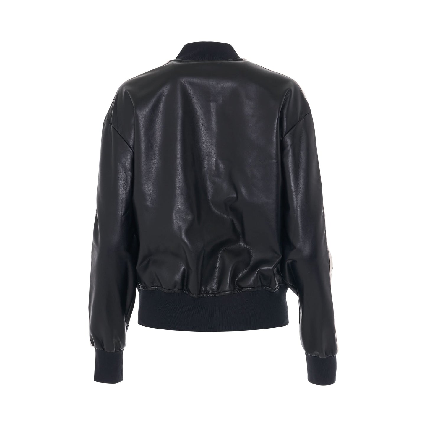 Logo Leather Bomber Track Jacket in Black