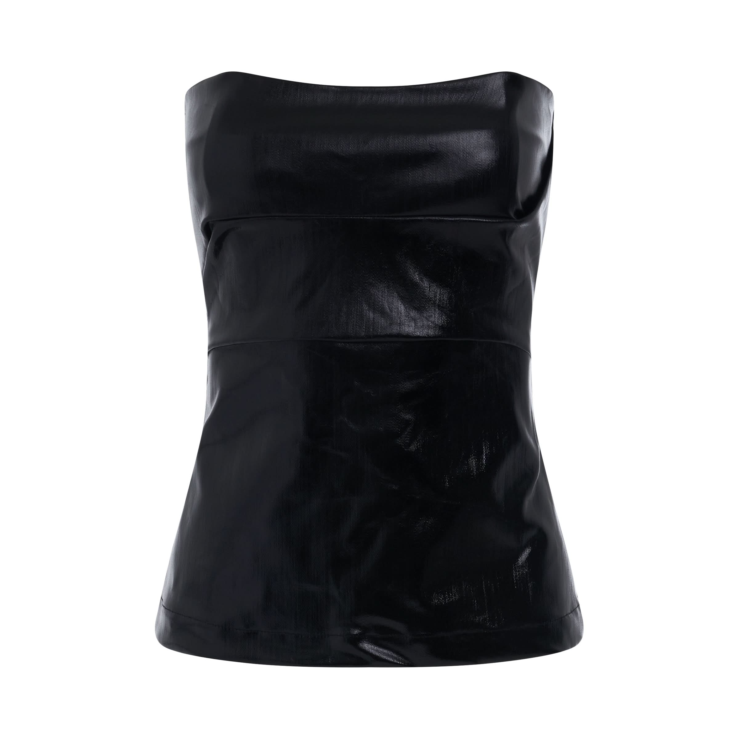 Lacquered Stretch Denim Bustier Top in Black