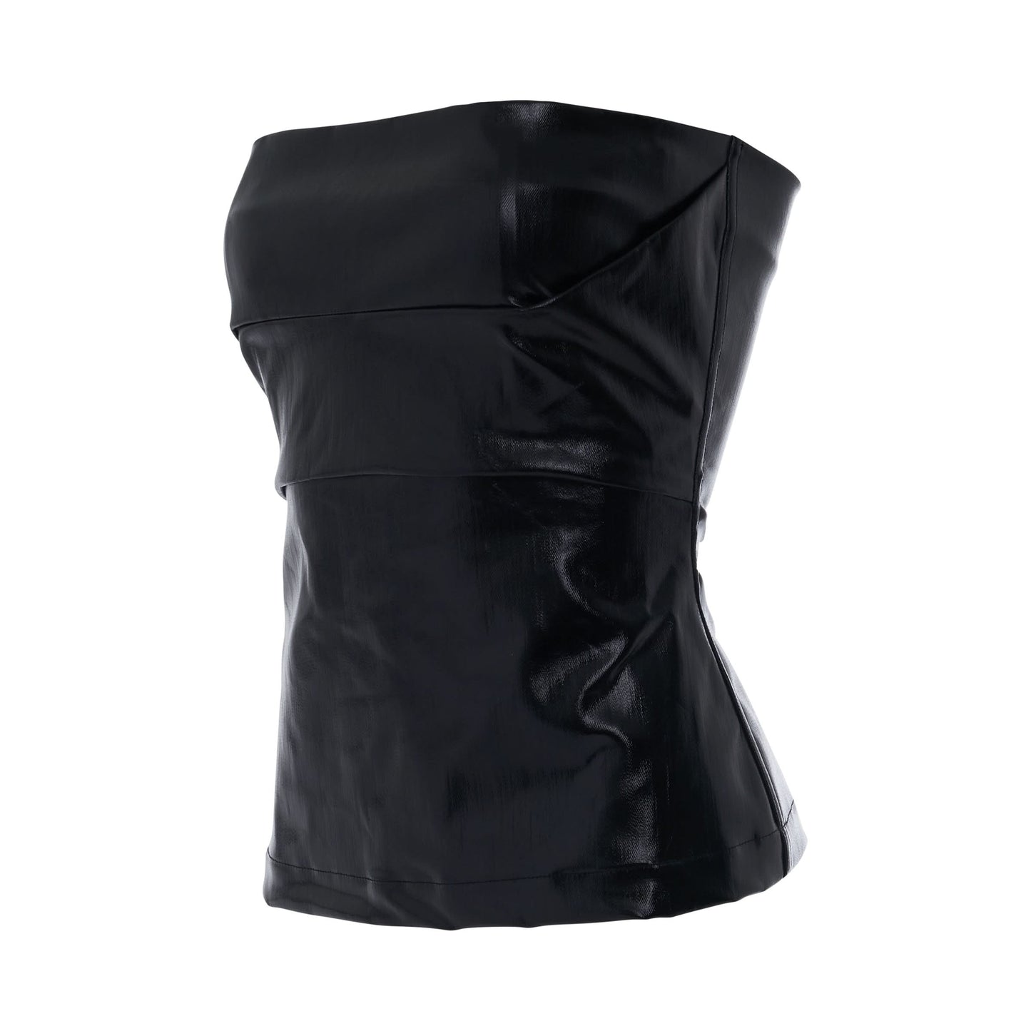 Lacquered Stretch Denim Bustier Top in Black