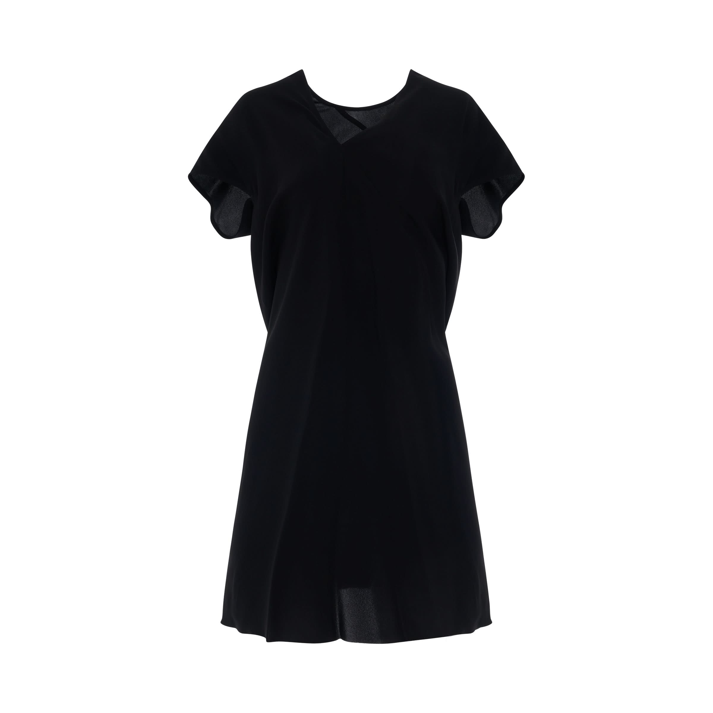 Crepe V Neck Dress in Black