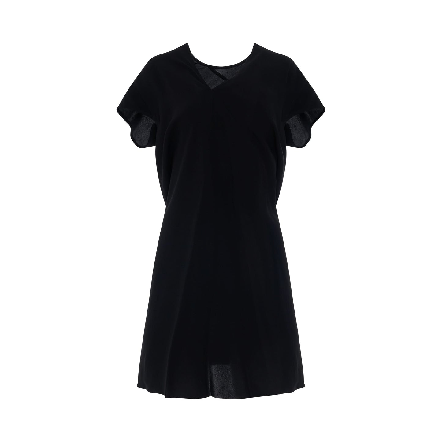 Crepe V Neck Dress in Black