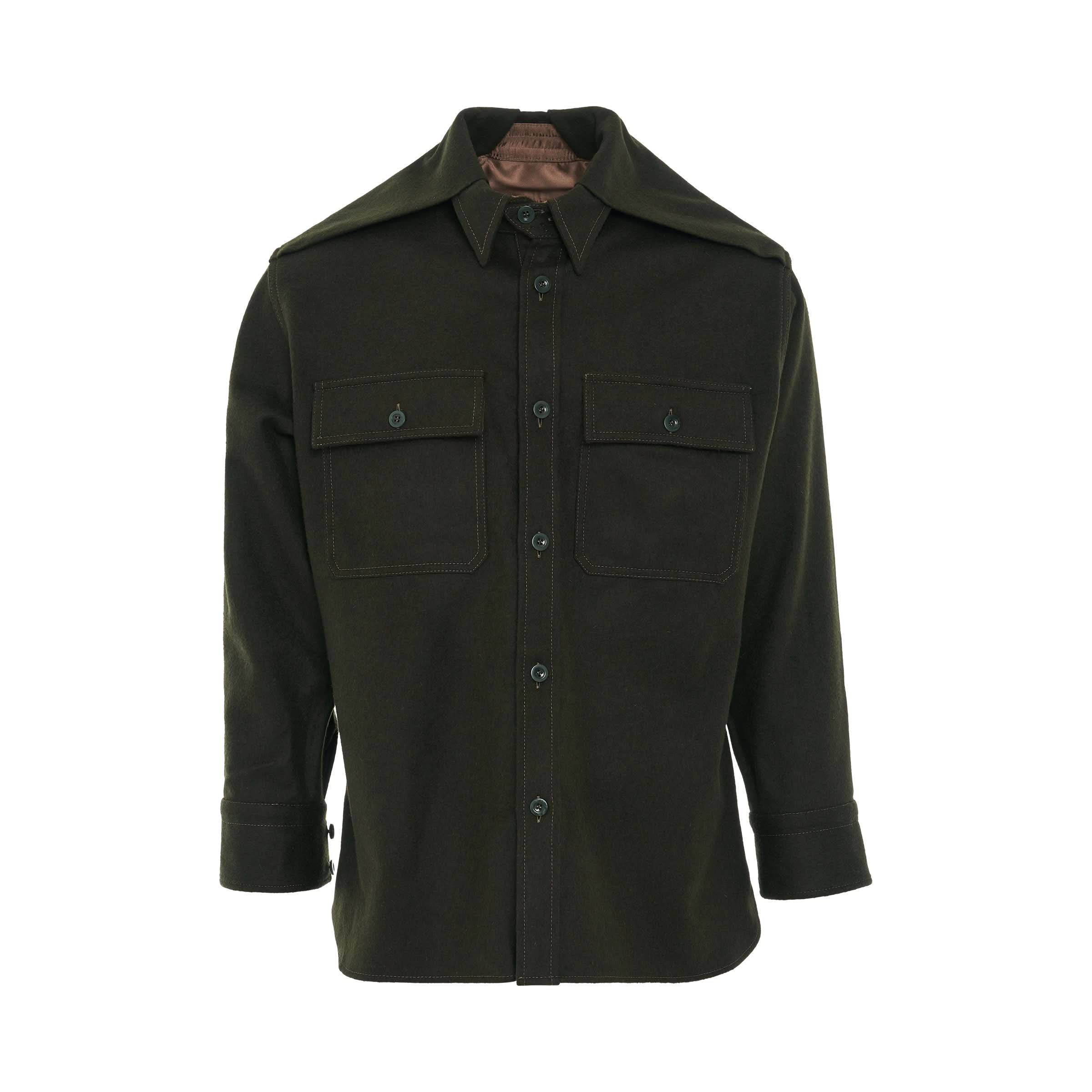 Stitched Wool Shirt in Olive Green