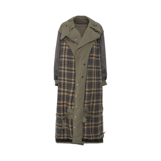 Trench Coat with Tartan Print in Mud