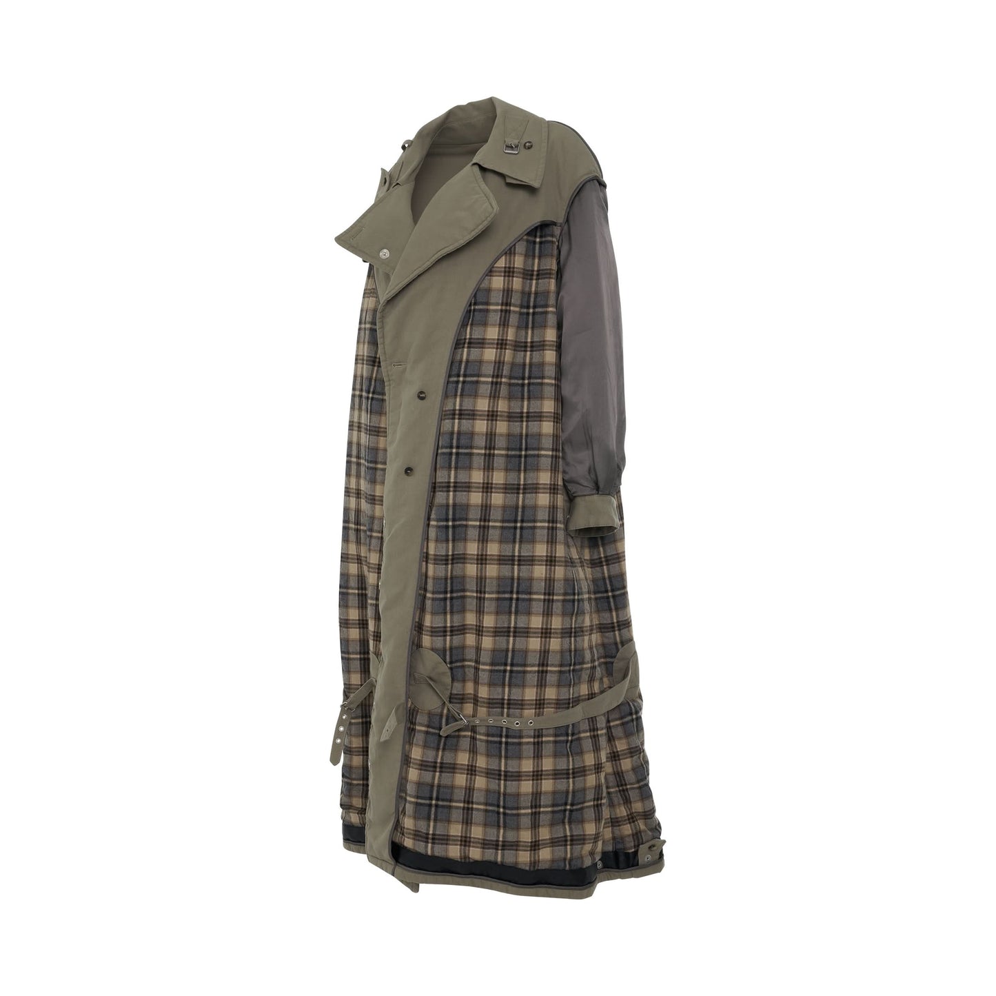 Trench Coat with Tartan Print in Mud