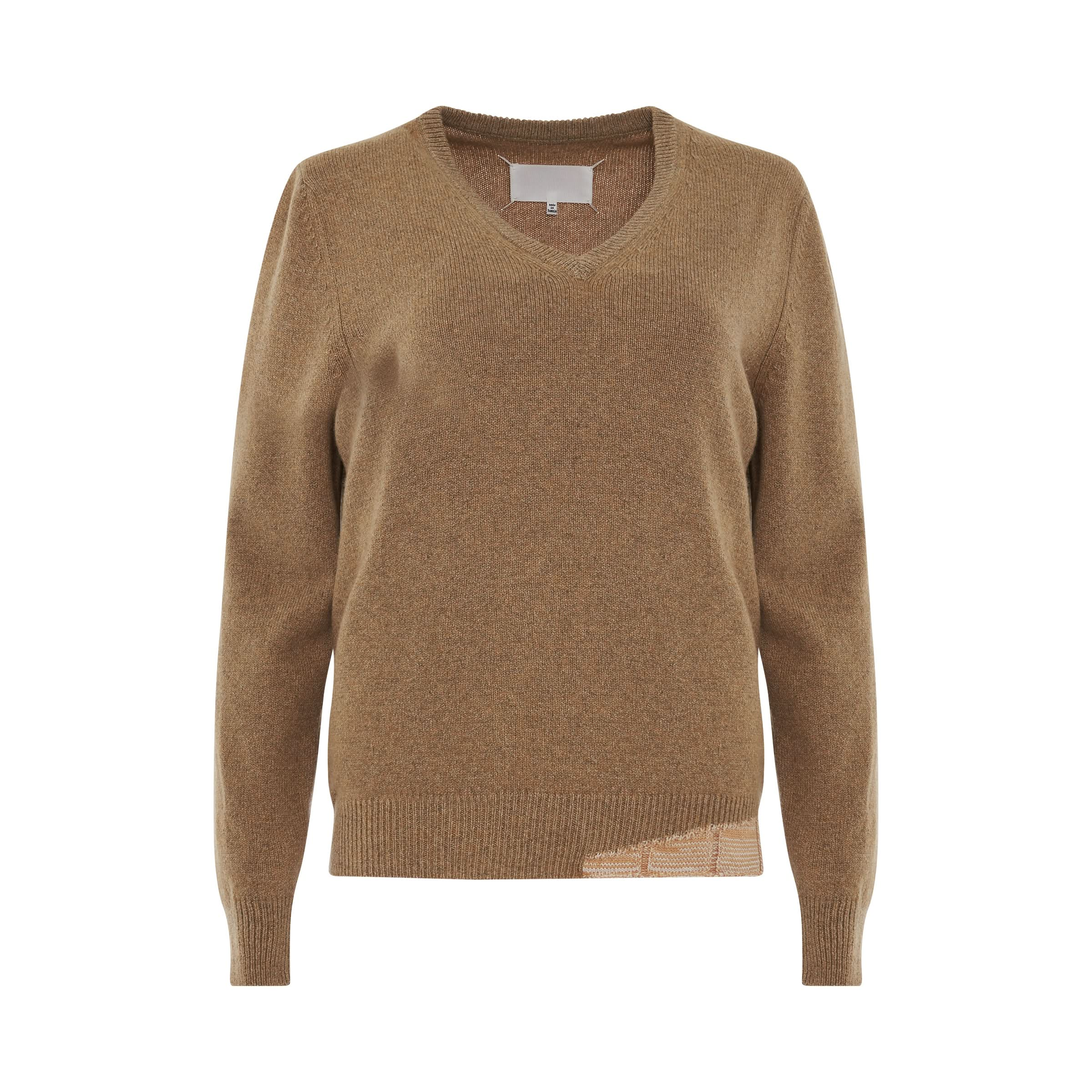 Knit V Neck Pullover in Beige