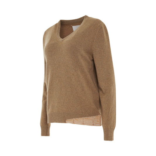 Knit V Neck Pullover in Beige