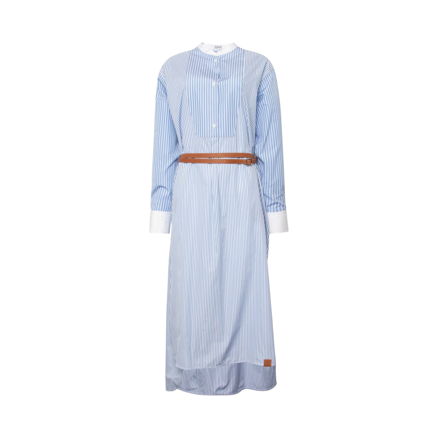 Stripe Shirtdress Leather Belt in White