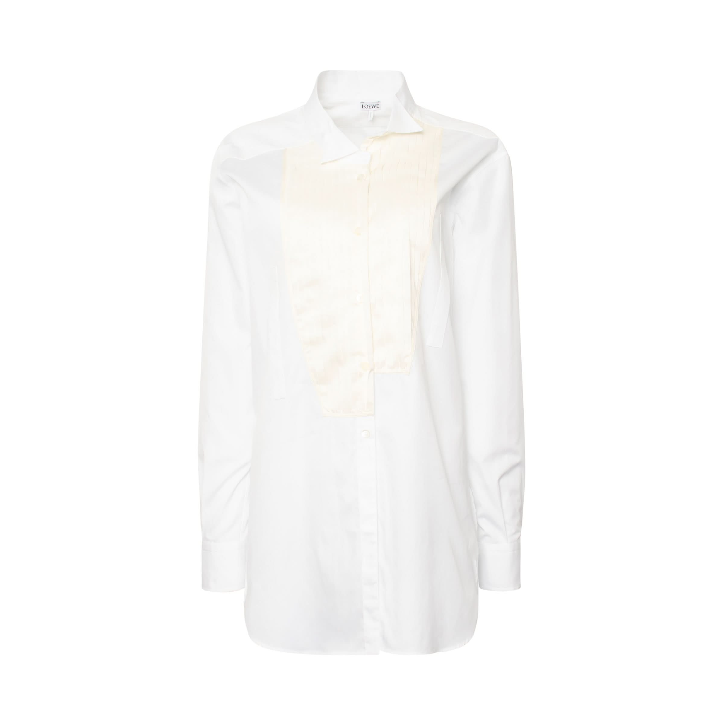 Asymmetric Shirt Pleated Bib in White