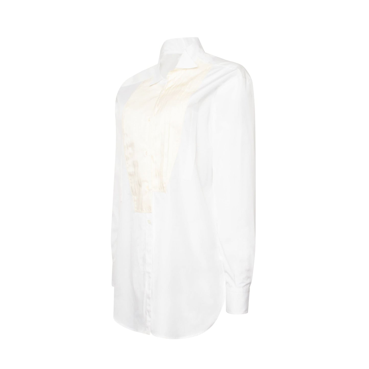 Asymmetric Shirt Pleated Bib in White