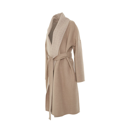 Anagram Jacquard Belted Wool Coat in Beige