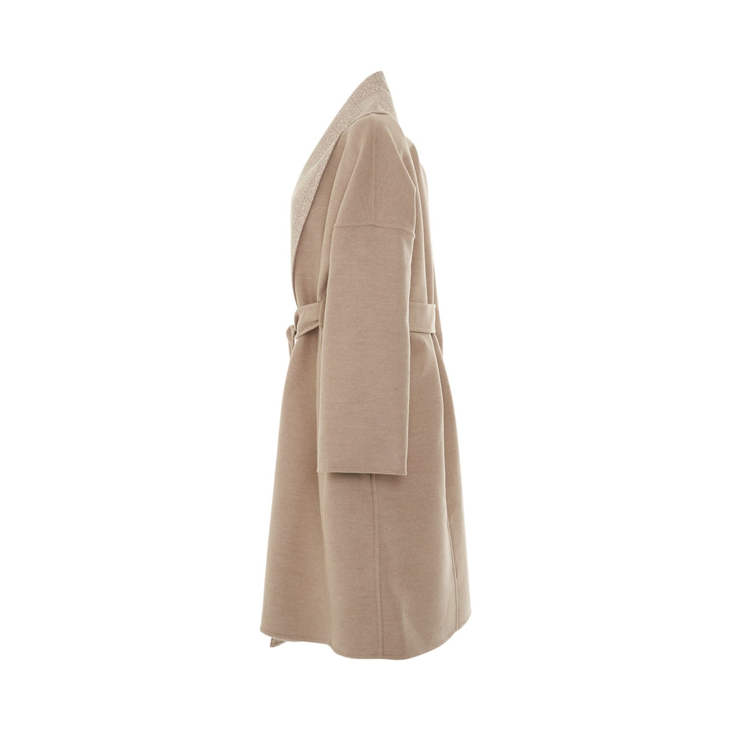 Anagram Jacquard Belted Wool Coat in Beige