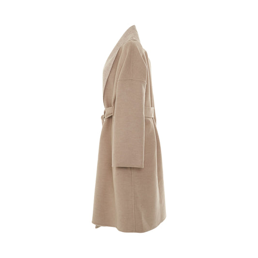 Anagram Jacquard Belted Wool Coat in Beige