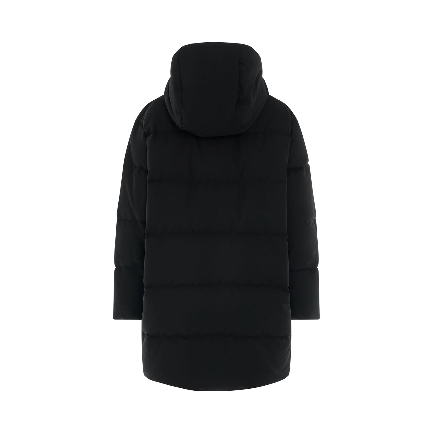 Long Hooded Puffer Jacket in Black