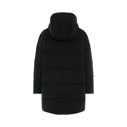 Long Hooded Puffer Jacket in Black