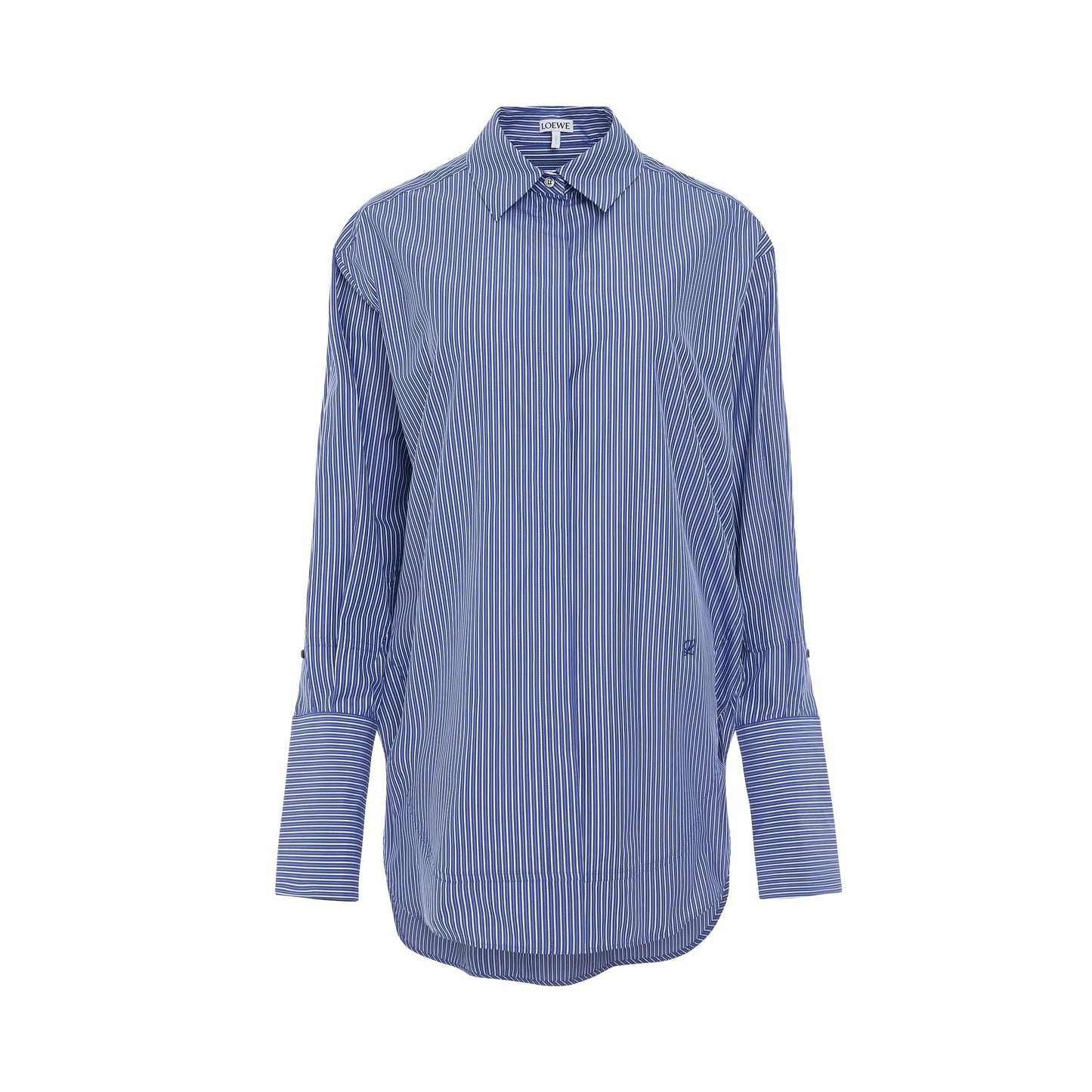 Striped Long Cotton Shirt in Blue