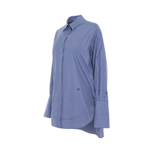 Striped Long Cotton Shirt in Blue