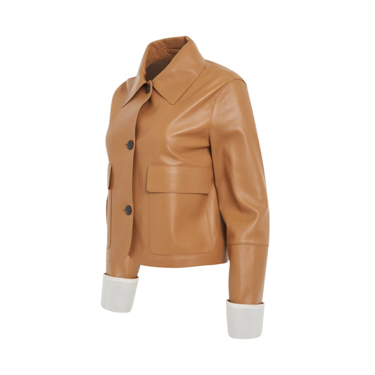 Button Jacket in Nappa Lambskin in Warm Desert