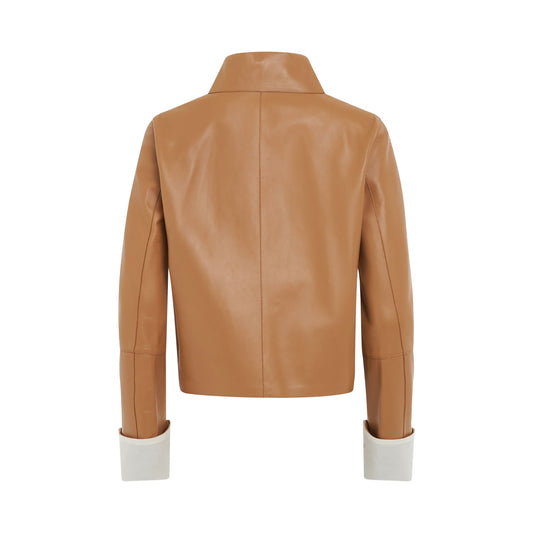 Button Jacket in Nappa Lambskin in Warm Desert