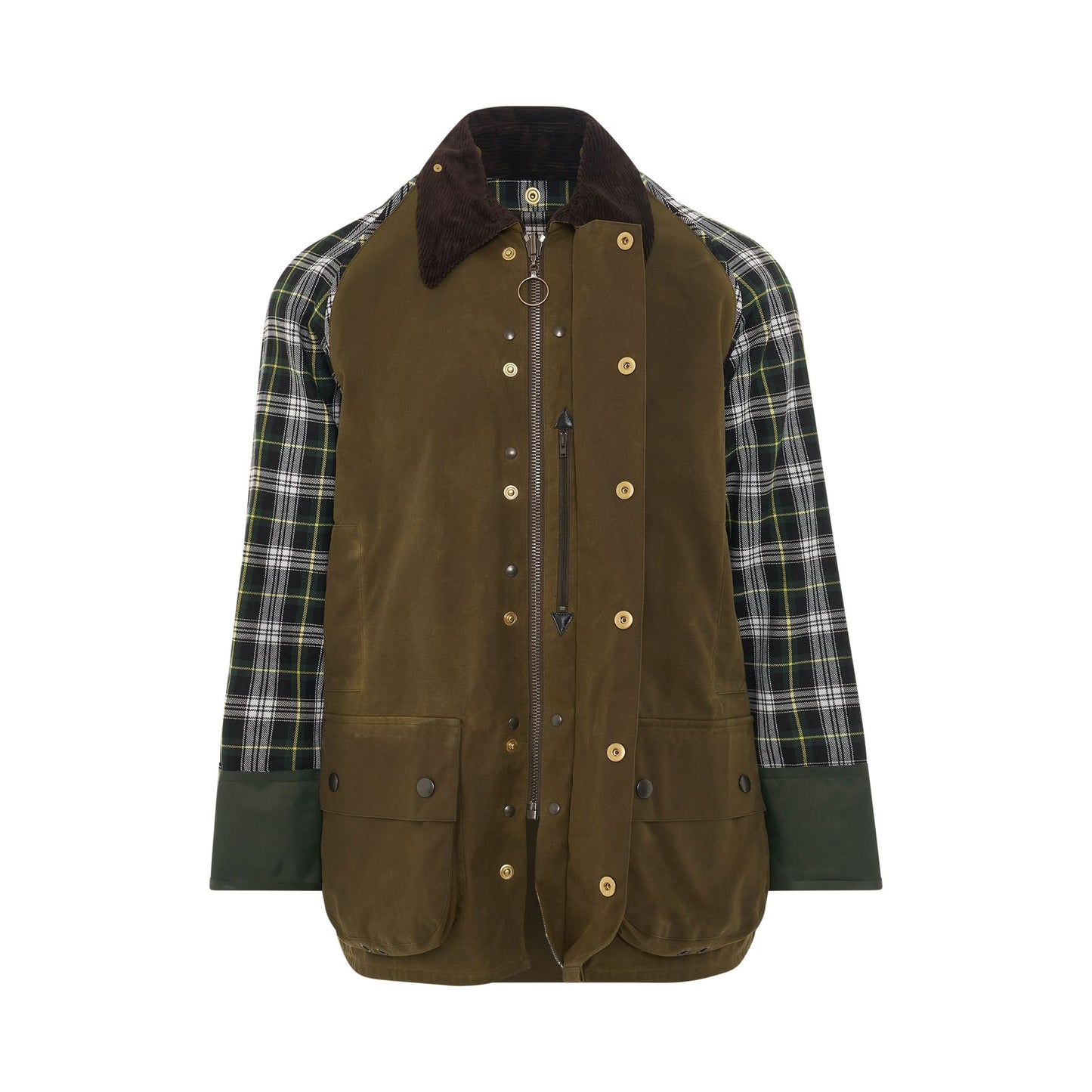 Sports Jacket with Check Sleeves in Olive