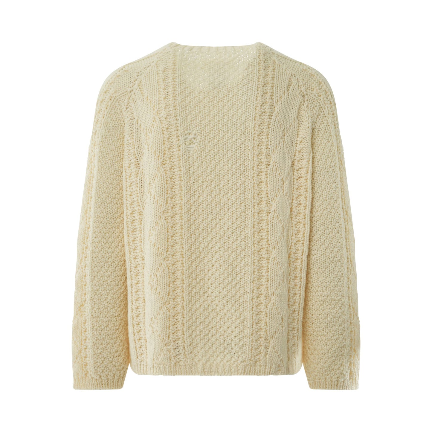 Distressed Panel Knit Sweater in Off White