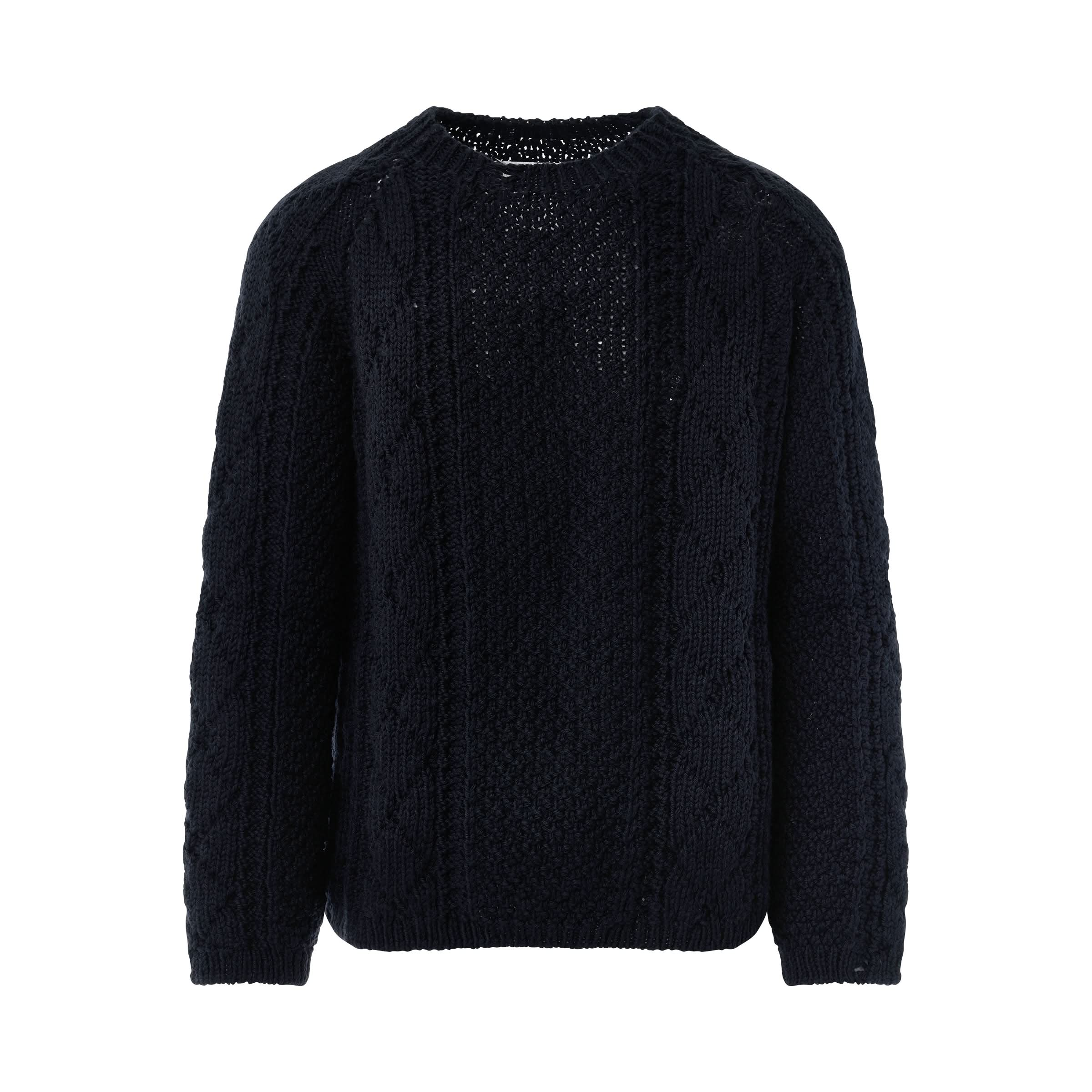 Distressed Panel Knit Sweater in Navy