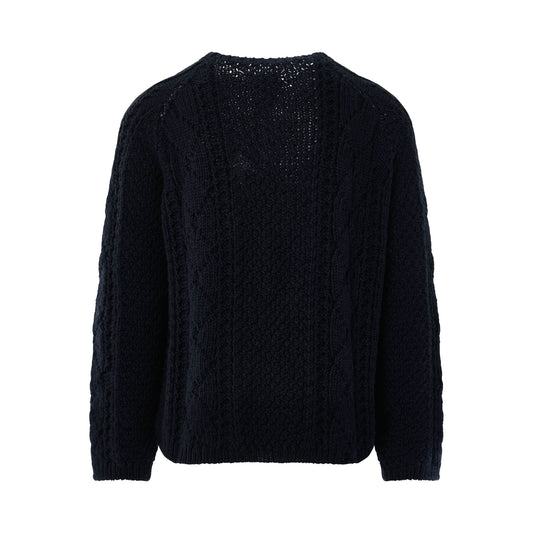 Distressed Panel Knit Sweater in Navy