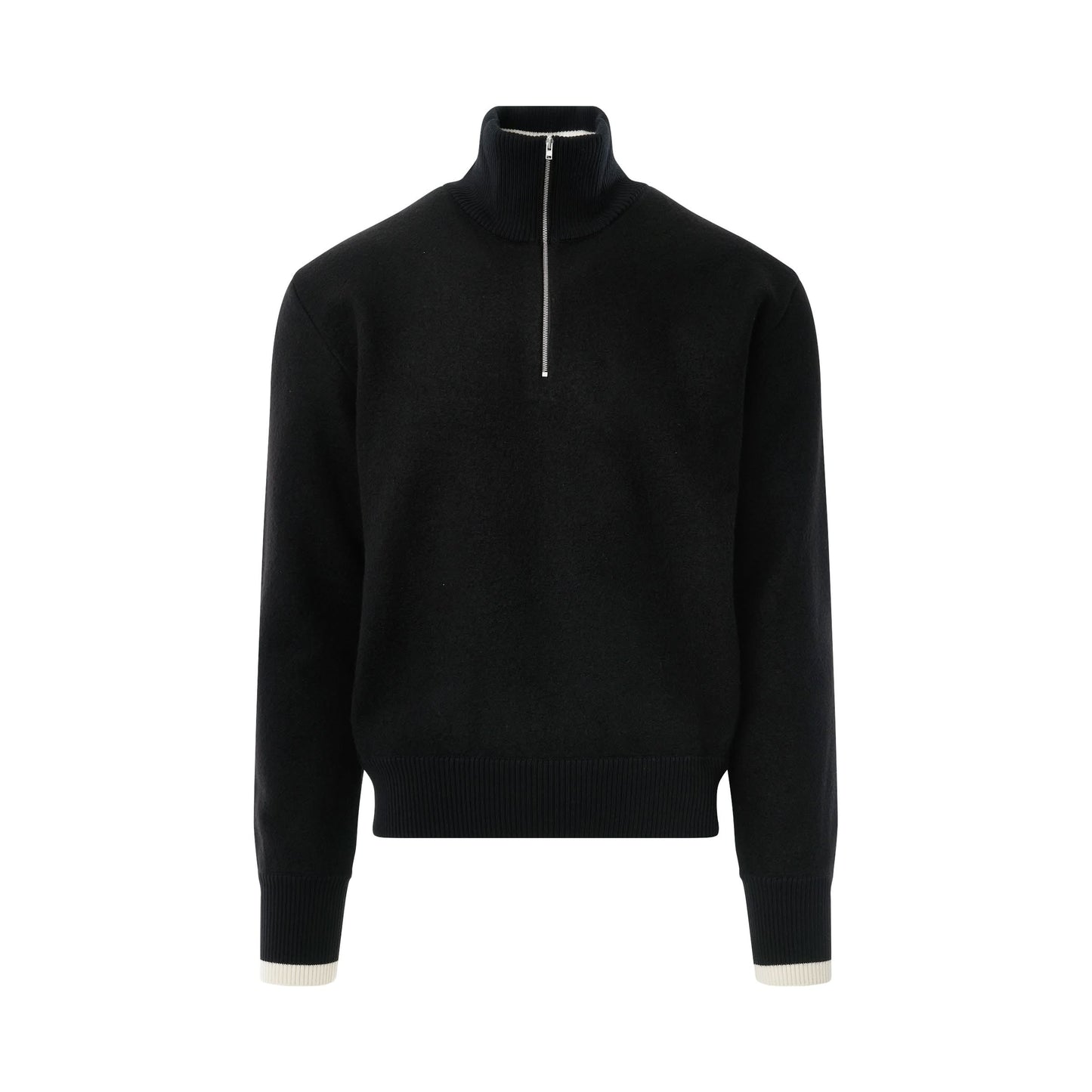 High Neck Zip Knit Sweater in Black