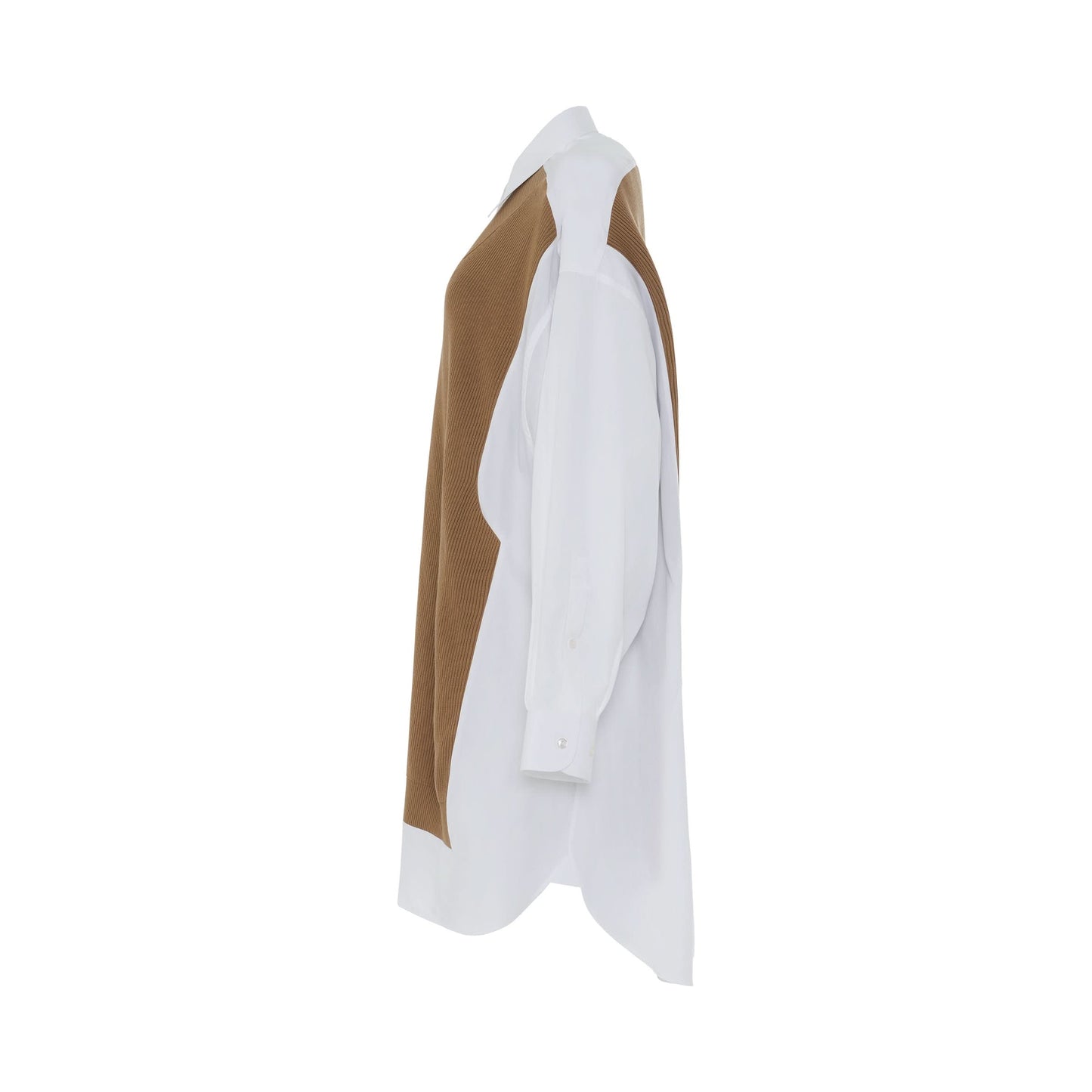 Layered Shirt with Knit Vest in White/Camel