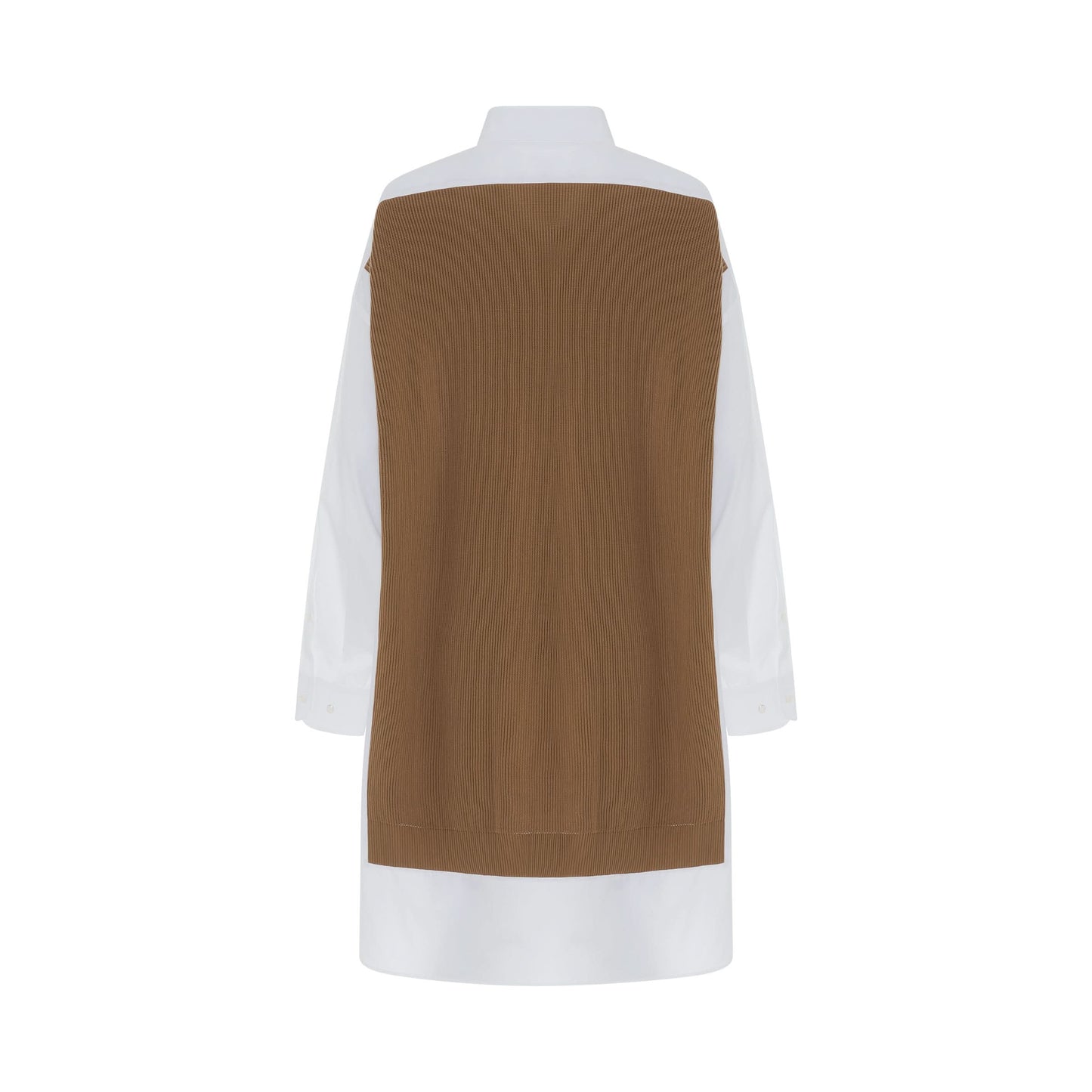 Layered Shirt with Knit Vest in White/Camel