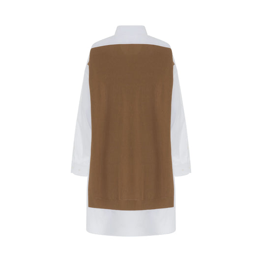 Layered Shirt with Knit Vest in White/Camel