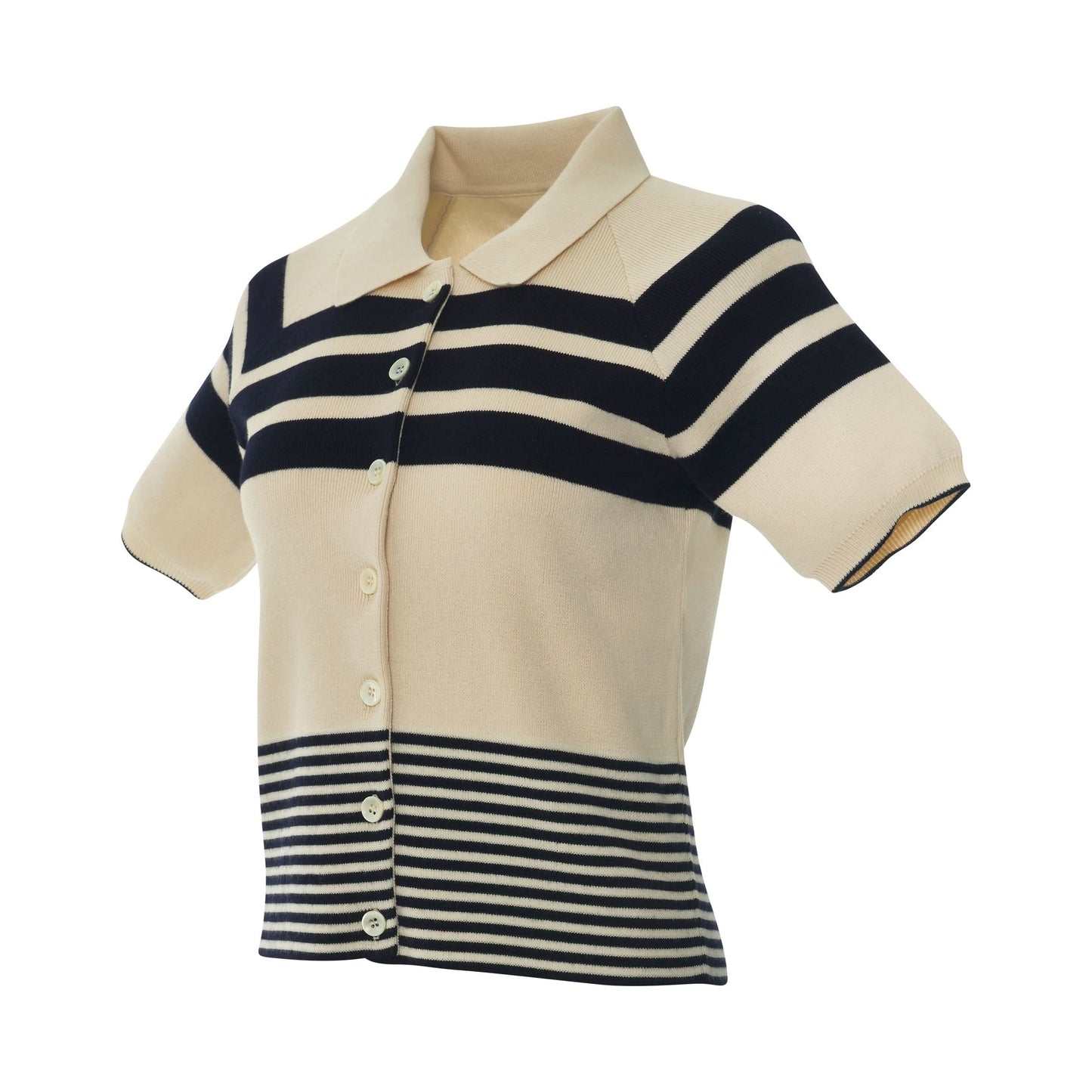 Short Sleeve Stripe Polo Top in Green