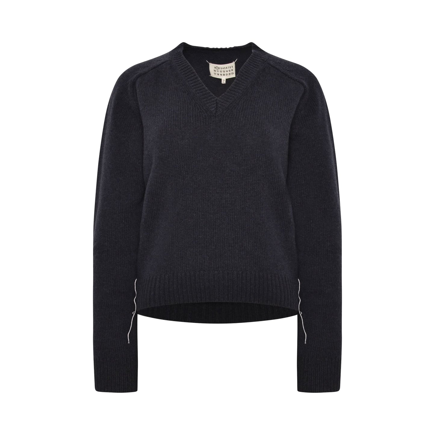 V-Neck Draped Knit Sweater in Navy