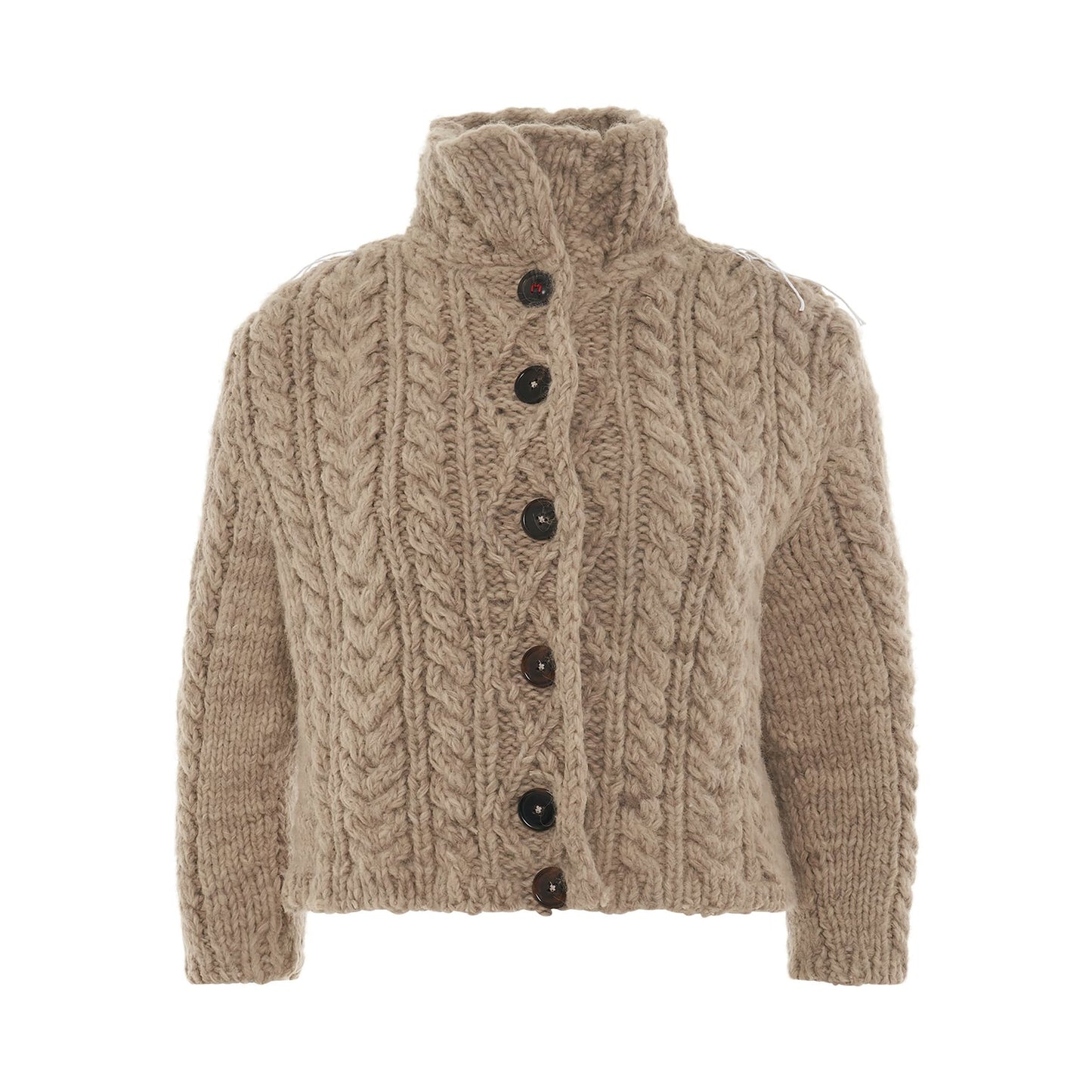 Cropped Cable Knit Cardigan in Bark