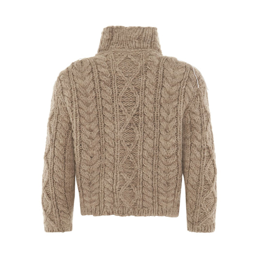 Cropped Cable Knit Cardigan in Bark